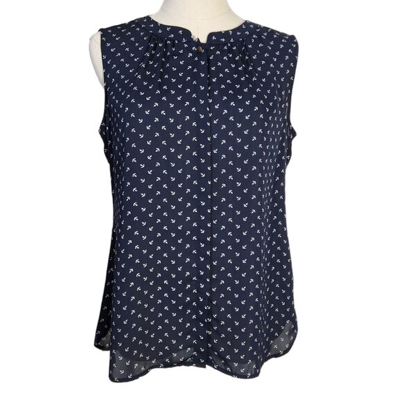 Banana Republic Navy Anchor Button Front Sleeveless Top Women's Petite Size 8 - Picture 5 of 16